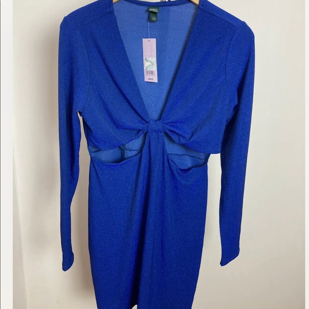 Women's Long Sleeve Cut Out Lurex Bodycon Dress -Wild Fable Blue Size XS, 1X-NWT